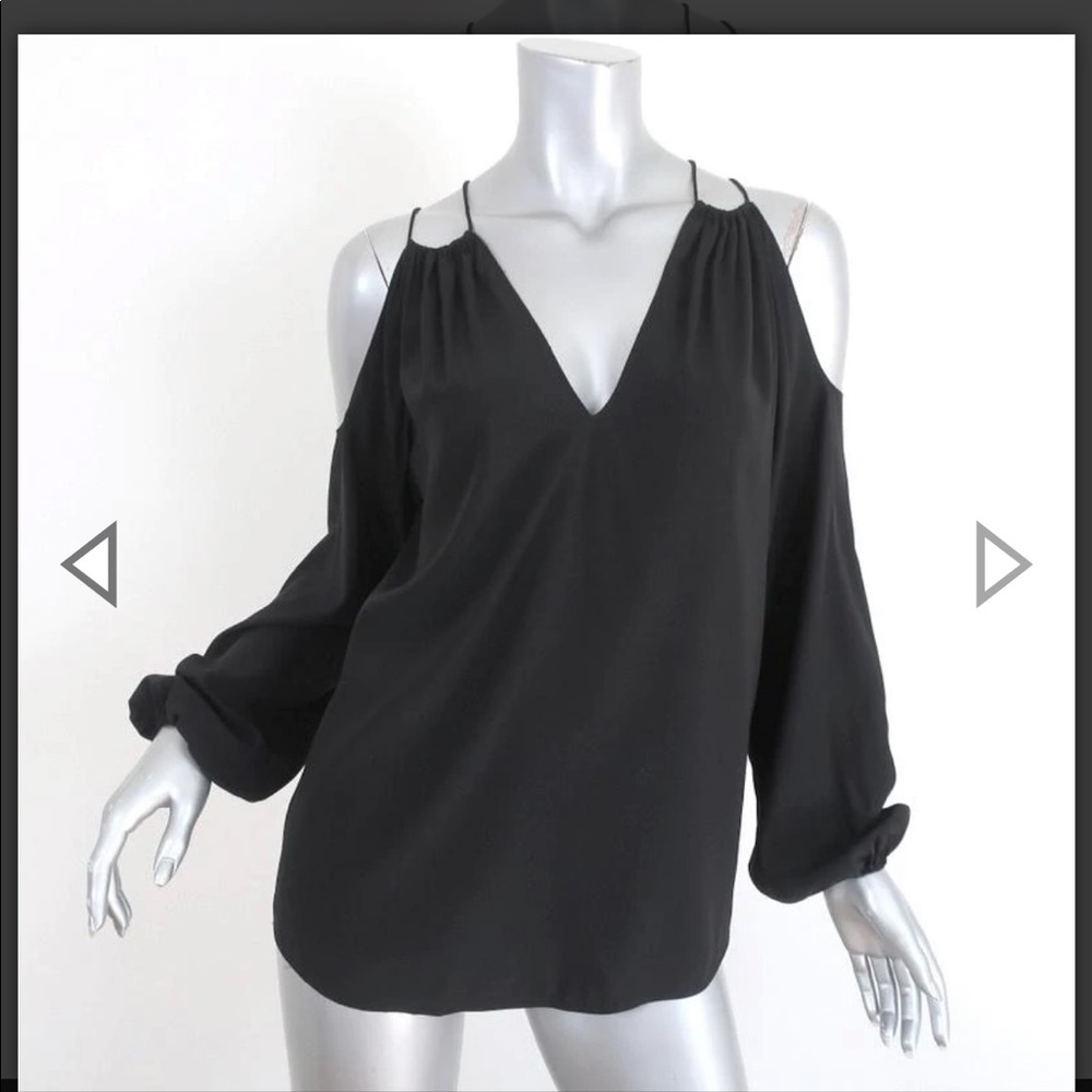 Ramy Brook Gigi Silk Top Black size Medium Cold Shoulder